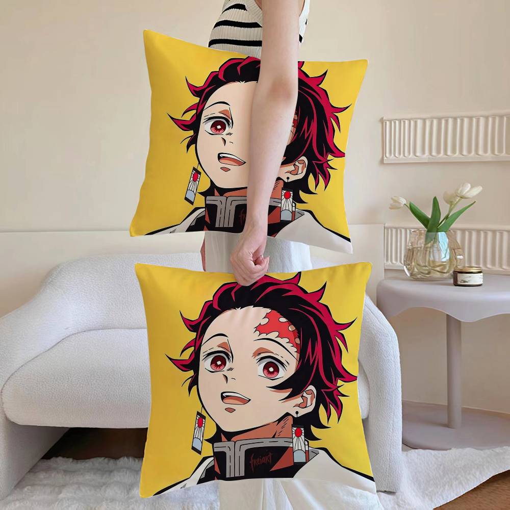 D-Demon Slayer Kimetsu No Y-Yaiba Pillow Case Anti-dustmite Pillowcase Invisible Zipper Silky Short Plush Sofa Cushion Cover
