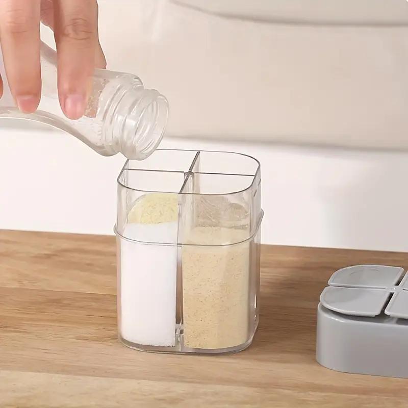 4 in 1 camping seasoning jar with lid transparent spice dispenser 4 compartment outdoor cooking barbecue salt and pepper shaker