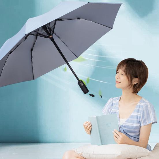 Umbrella with Fan And Mist Spray USB Rechargeable 3000mAh UV Blocking 3-in-1