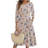 Women's Fashion Pocket Half Sleeve Floral Mid,length Casual Dress