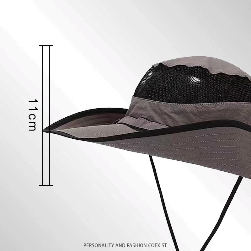 Unisex Wide Brim Mesh Sun Hat Uv Protection Breathable Adjustable Chin Strap Outdoor Hiking Fishing Bucket Hat