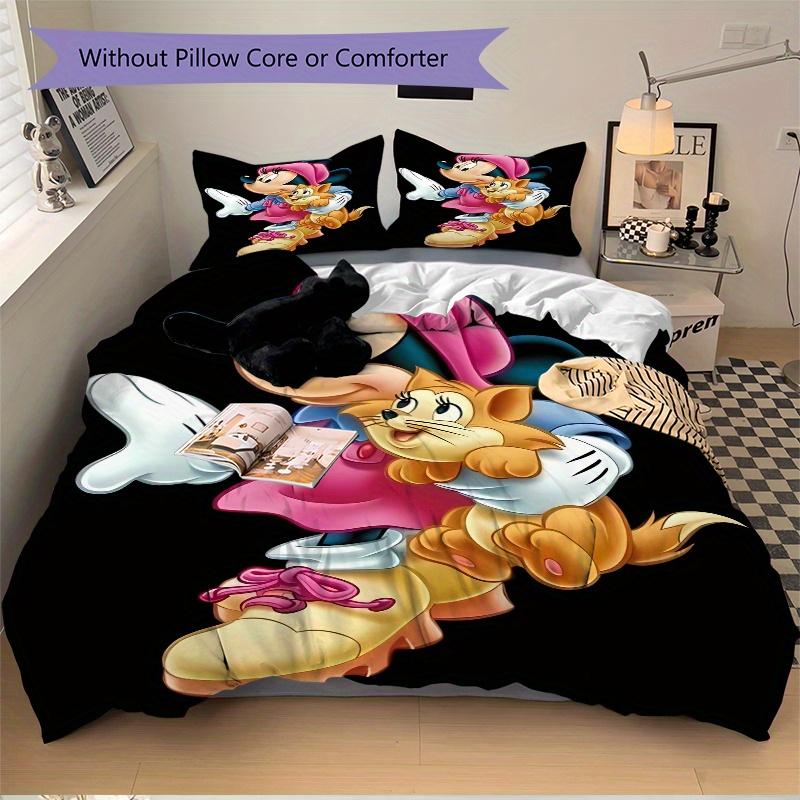 3pcs Mickey Mouse & Cat Printed Bedding Set, Soft and Comfortable Quilt Cover for Bedroom S067