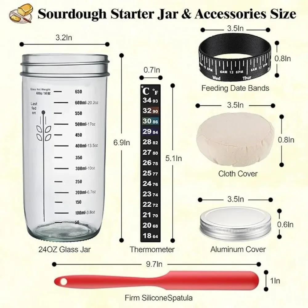 Sourdough Starter Kit 24Oz Sourdough Container Silicone Spatula Thermometer Lid for Perfect Gift Sourdough Bread Starter Kits