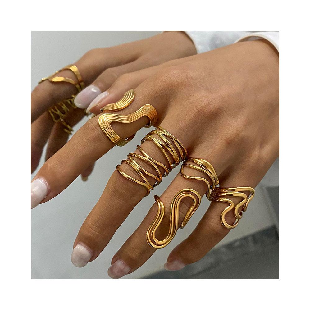 ERESI Fashion Rings Adjustable PVD 18k Gold Plated Stainless Steel Ring Waterproof Statement Rings Jewelry Women