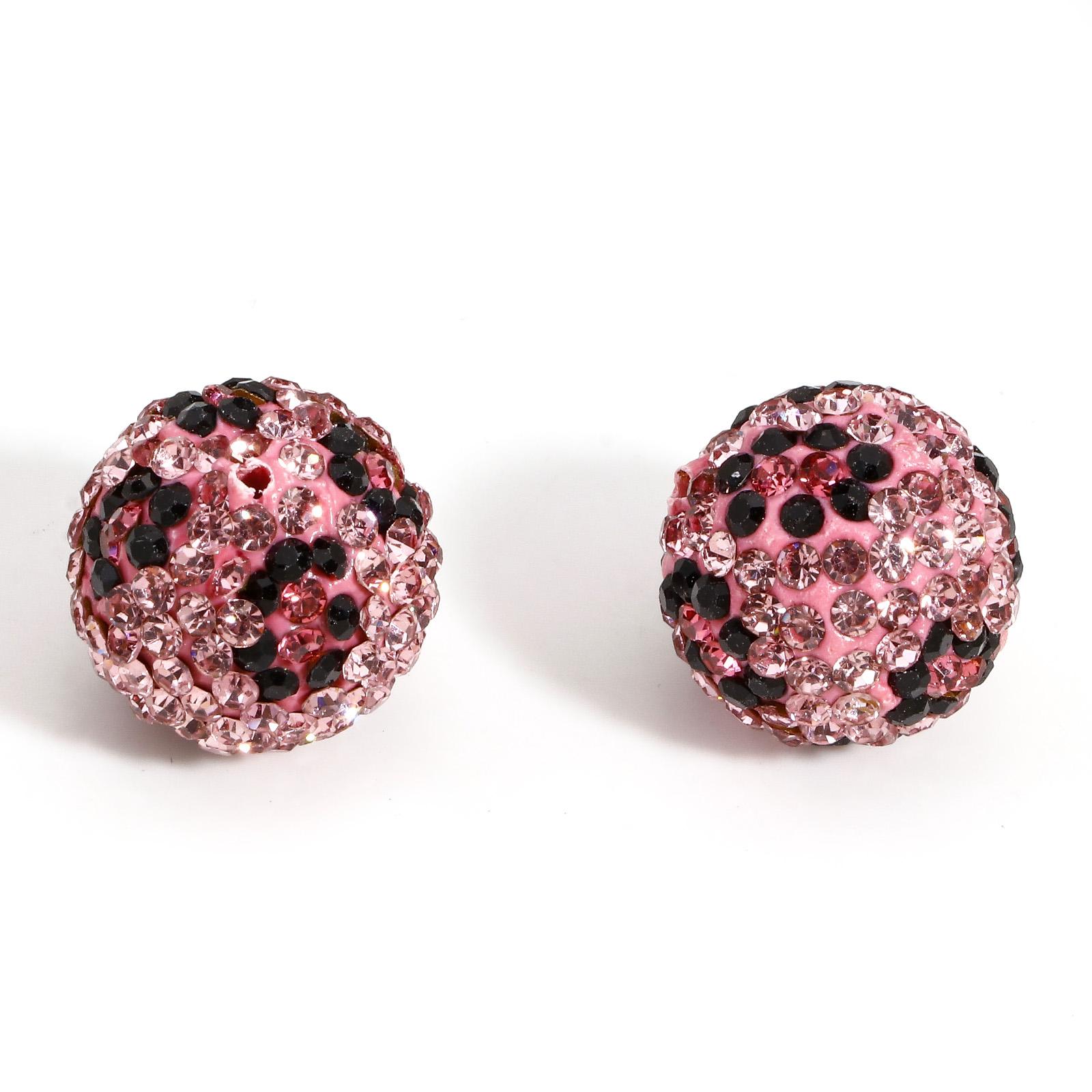 

2 Piece Bling Rhinestone Beads Leopard Print Pattern Polymer Clay Beads Round Pave For Diy Jewelry Making Findings 16mm Dia. рожевий