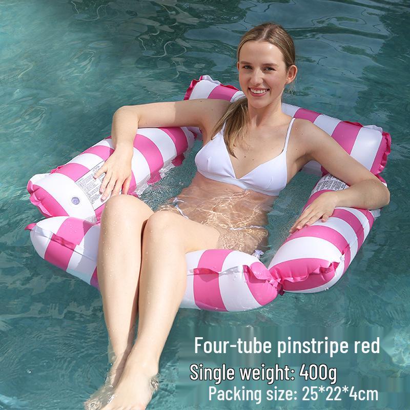 Inflatable Mesh Lounge Chair: Four-Tube Floating Hammock with Striped Foldable Design for Water Recreation