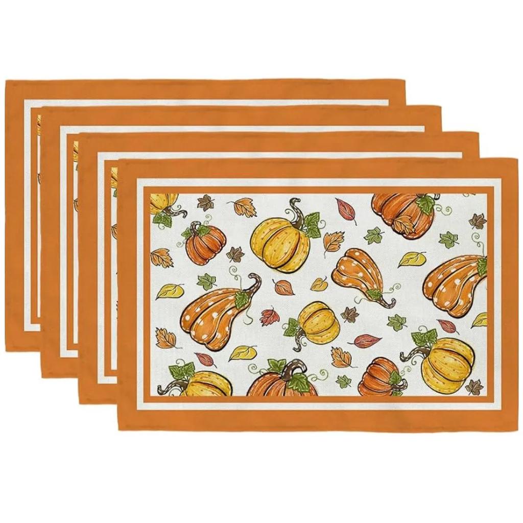 Thanksgiving Design Placemats Linen Rectangular Table Mats Heat Resistant for Dining Kitchen Autumn Festival Atmosphere Placemat