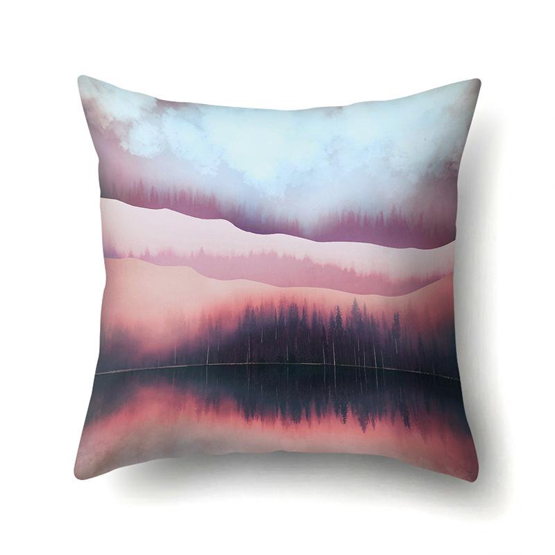 Polyester Pillowcase Automobile Decoration Mountain Home Print Pillowcase Waist Cushion Cover Bedside Cushion Cover Bedside Cushion Cover