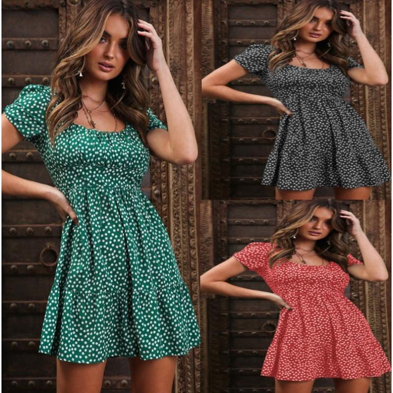 Dámské šaty s bublinkovými rukávy, květinové, svěží, sladké, módní, kontrastní barvy, ležérní šaty