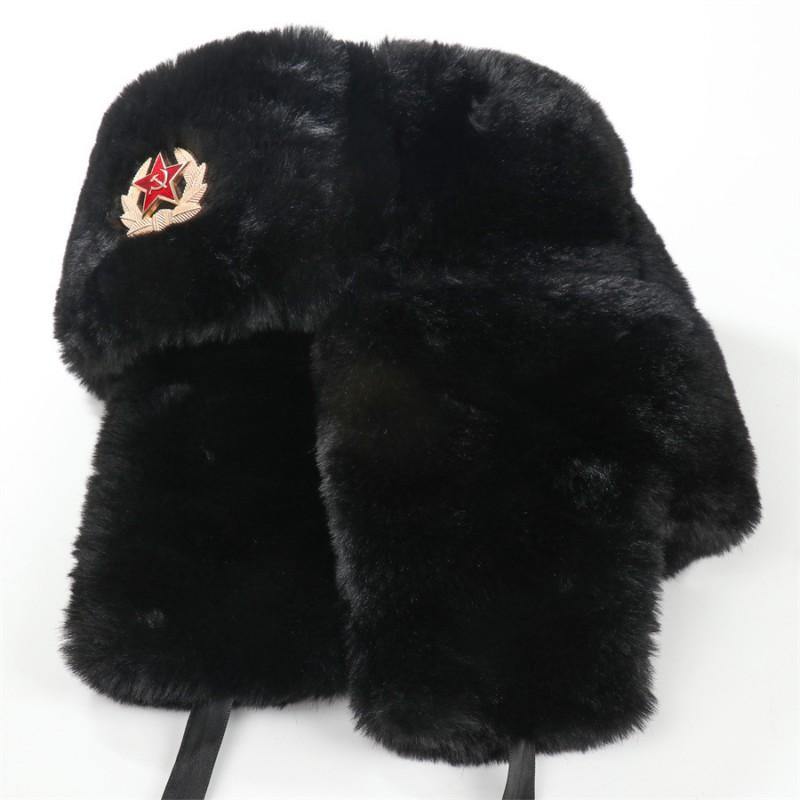 Winter Warm Fleece-Lined Soviet Style Military Hat With Embroidered Badge Men Women Outdoor Cold Weather Protection