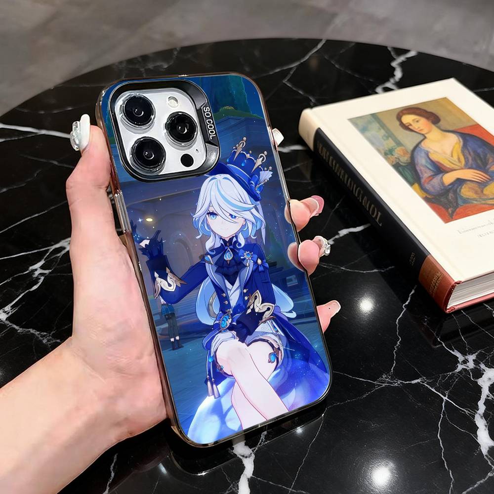 G-Genshin roztomilý F-Furina I-Impact-fgi Pouzdro na telefon Pro iPhone 17,16,15,14,13,12,11 Plus,Pro Max,XS,Barevný stříbrný černý kryt