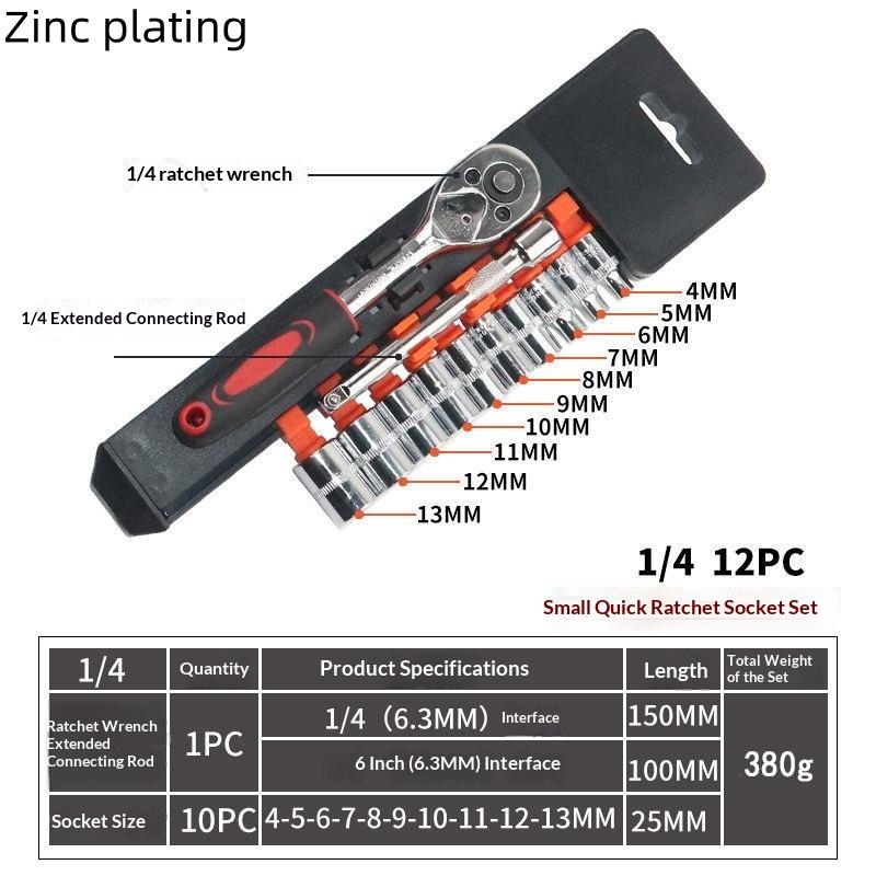 12-teiliges Auto-Reparaturwerkzeugset Steckschlüssel-Kombination Kompletter Satz Werkzeuge für Werkzeugkasten