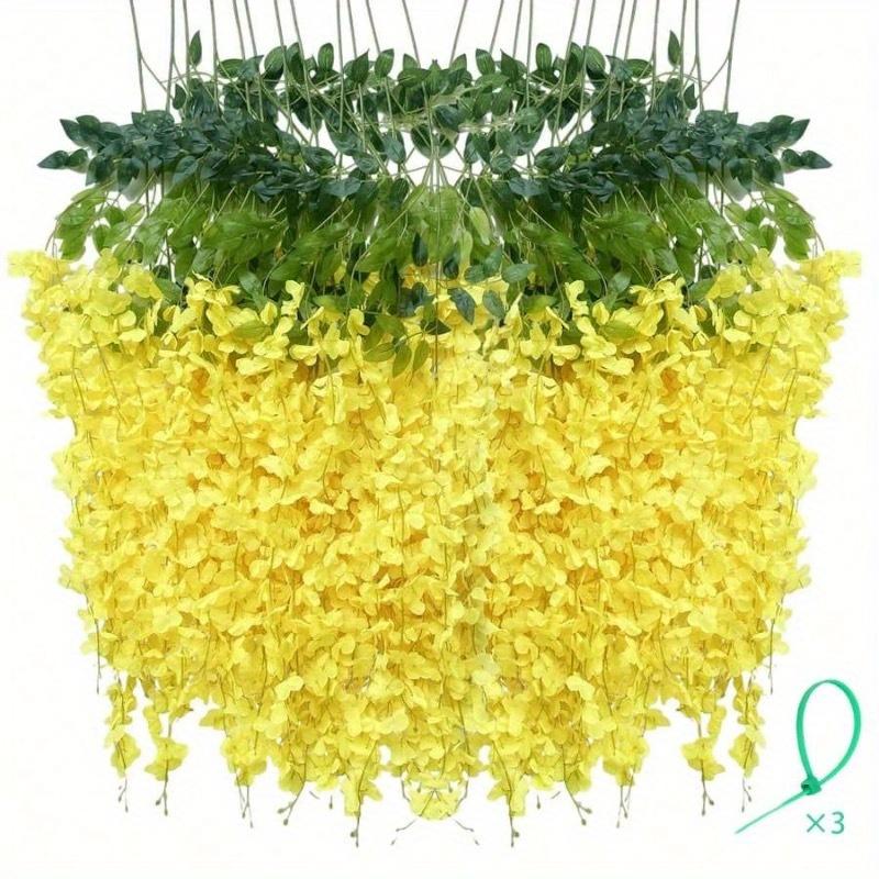 Artificial Wisteria Hanging Flowers Fake Wisteria Flower Silk Vines Rattan Decor For Home Wedding Arch Wall Garden Greenery Bedroom Outdoor