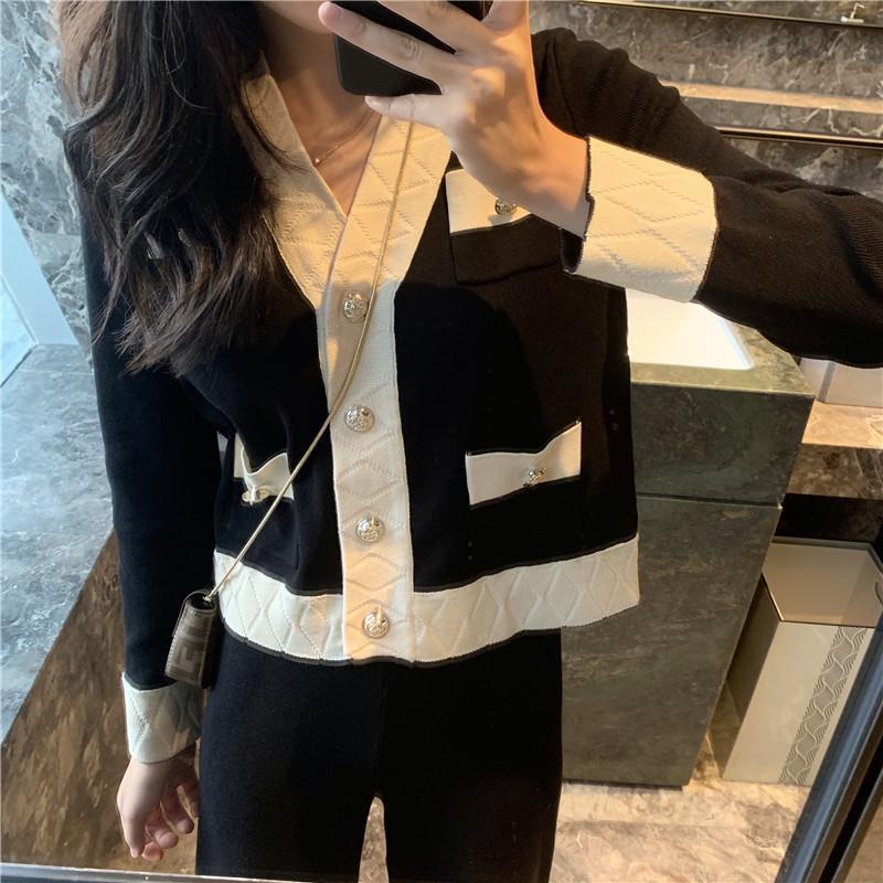 2024 Spring/Autumn Hepburn Style Women's Knit Cardigan & Wide-Leg Pants Set