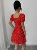 2026 Women's Summer Slim Jacquard Puff Sleeve Square Neck Dress - Elegant European Vacation Style