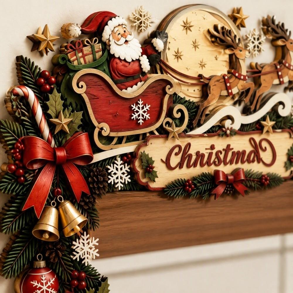 Wooden Material Wooden Christmas Door Frame Ornament Christmas Door Corner Sign Christmas Holiday