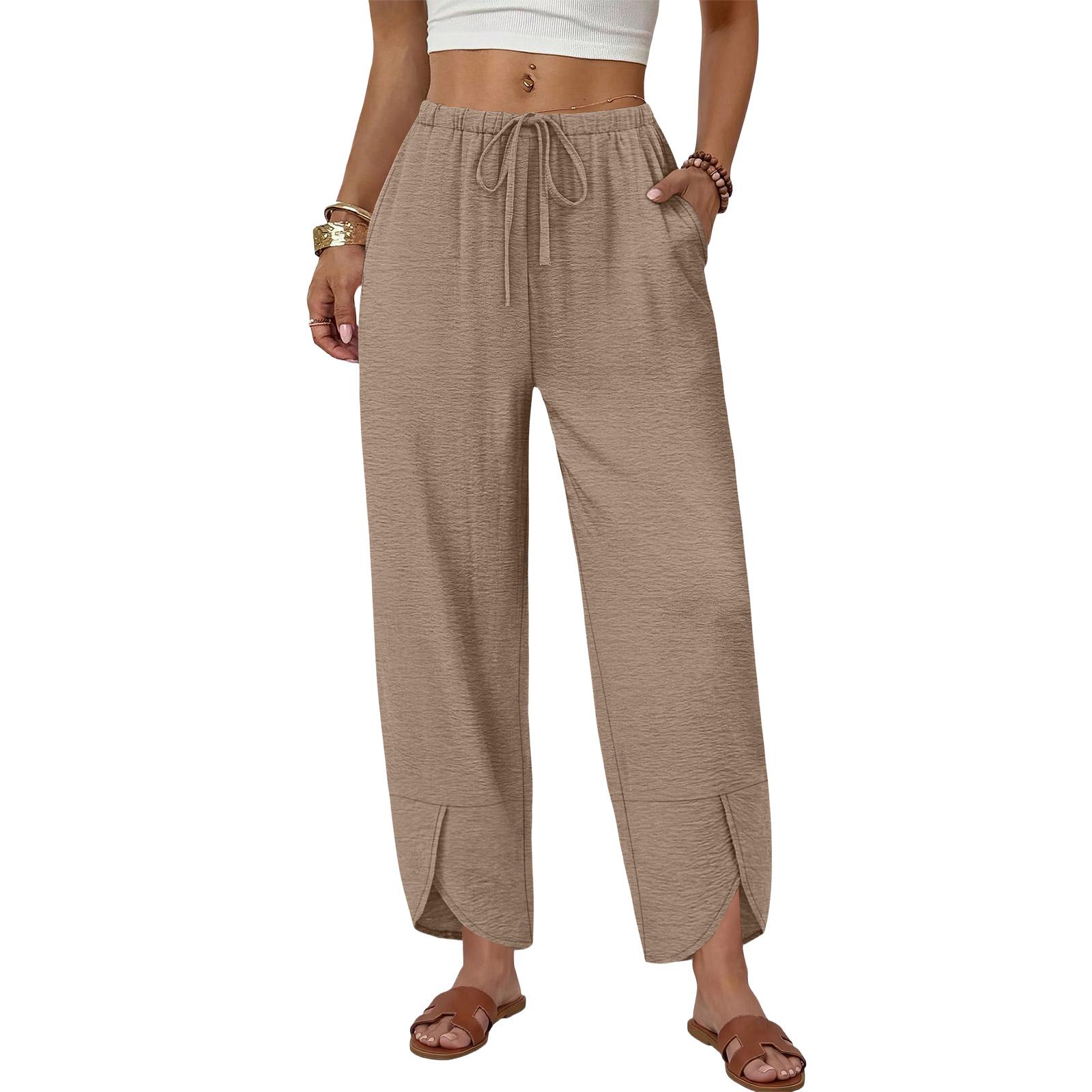 

Women’s Loose Fit High Waist Drawstring Wide Leg Pants Casual Lightweight Elastic Waistband Trousers with Pockets for Daily Wear XXL хакі