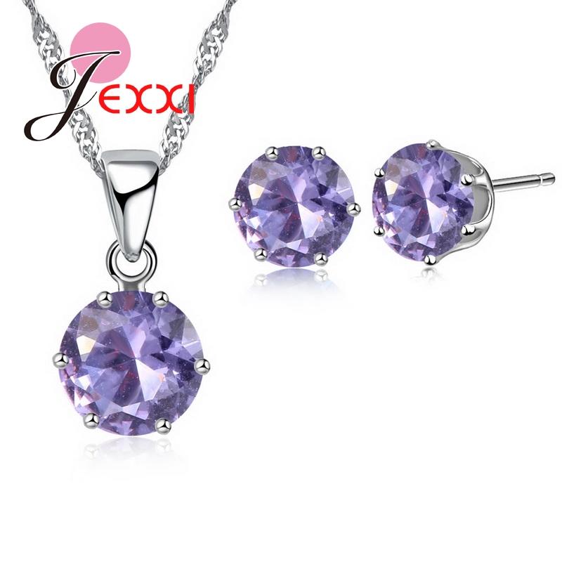 17 Colors Silver Color Jewelry Sets Classical Engagement CZ Diomand Earrings+Necklace For Women Gift