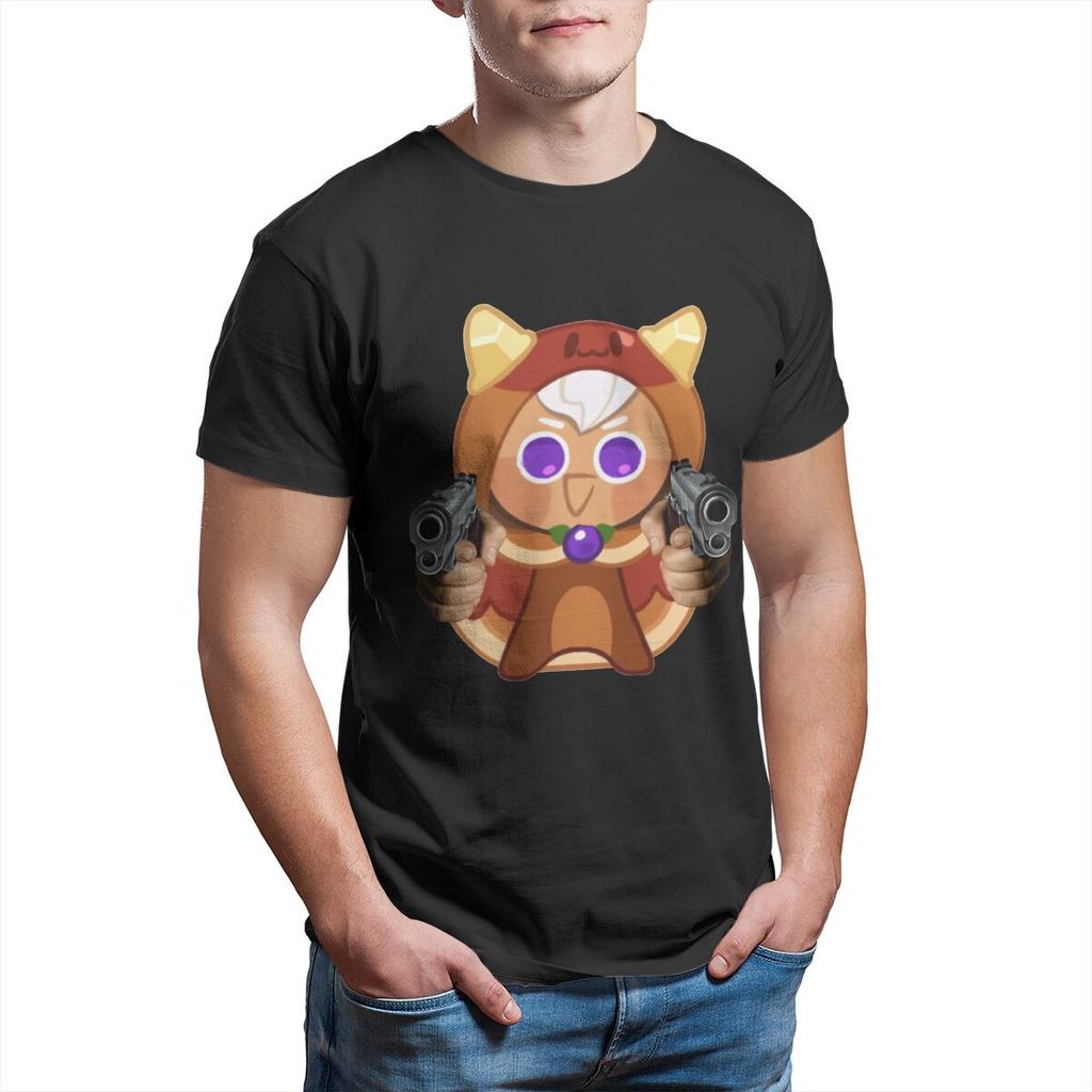 Cookie Run Kingdom Pancake Cookie with a Gun T Shirt Goth Men Tees Summer Polyester Clothing Harajuku Crewneck TShirt