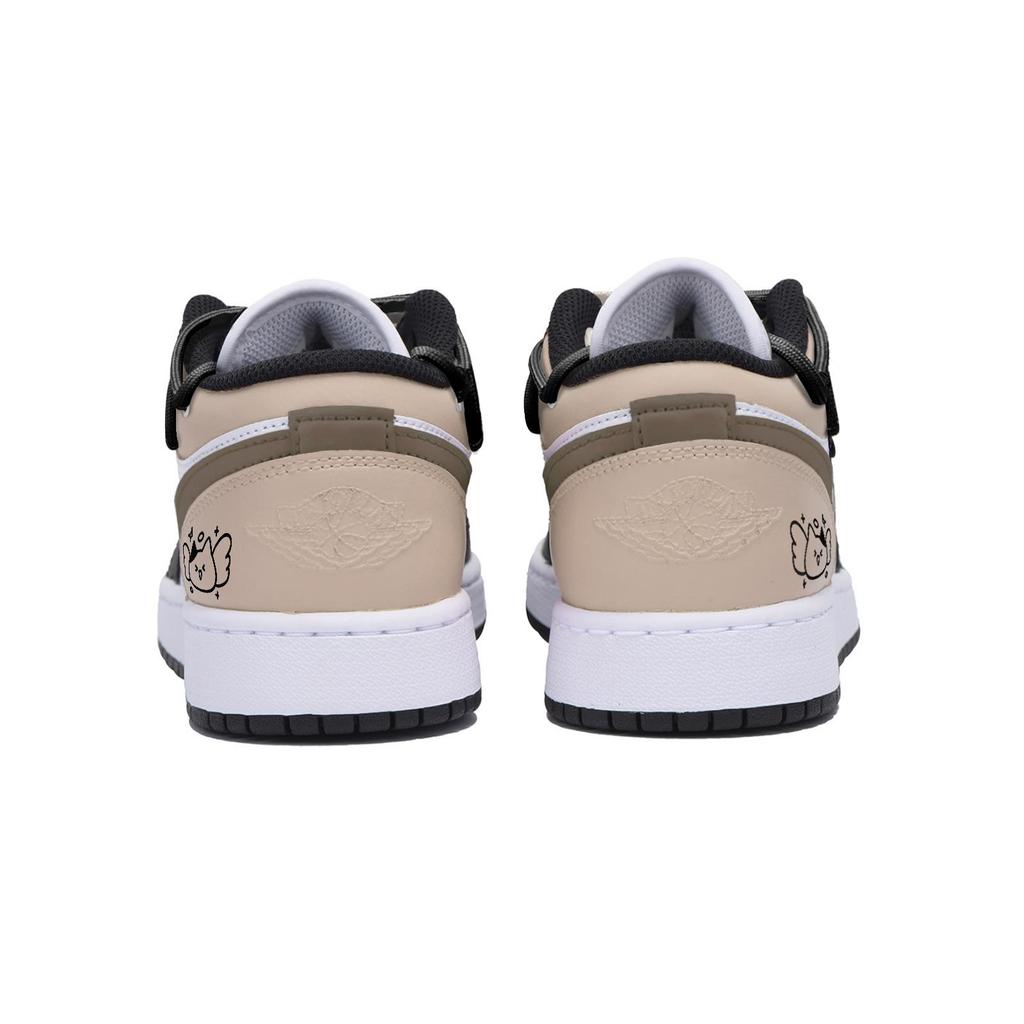 Jordan Air Jordan 1 Puppy Fragment Slip Resistant Abrasion Resistant Low top Vintage Basketball Shoes Men's Black Brown 553558-131(Team85-)