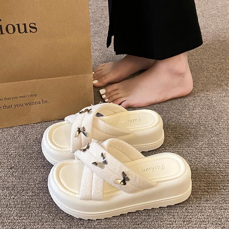 

Premium thick-soled slippers women s fashion 2025 new summer butterfly one-word slippers fashion versatile cool slippers 35