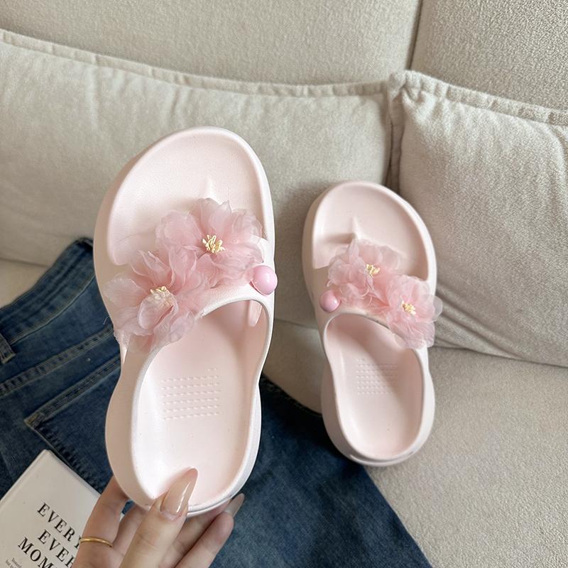 Flower Platform Flip-Flops Women Summer High Heel Sandals and Slippers Comfortable Non-Slip Slippers
