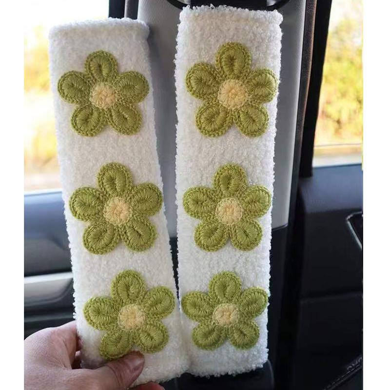 

2pc Small Flower Shoulder Protector Car Interior Accessories Women Plush Creative Safety Belt Cover Interior Accessories Girl