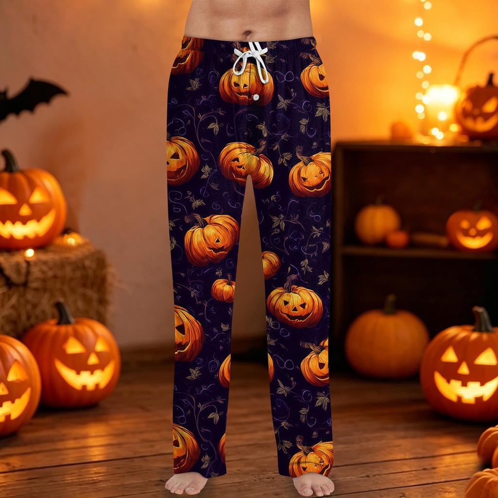 Men's Halloween Print Drawstring Lounge Pants Casual Sleepwear with Elastic Waistband and Relaxed Fit Suitable for Indoor and Outdoor Wear