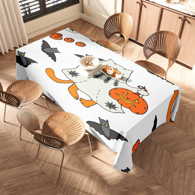 Halloween Tablecloth Decorations with Ghosts and Pumpkins for Home Party Supplies Festive Print Rectangular Throw Cover 3D Print