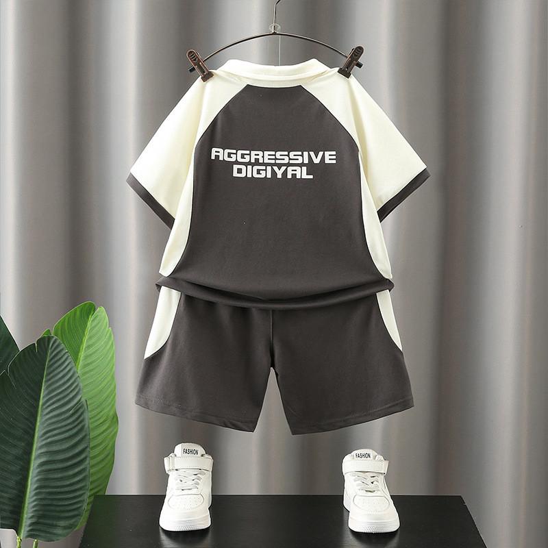 Stylish Boys Summer Outfit Set Short Sleeve Polo Shirt Two Piece Cotton Sports Wear