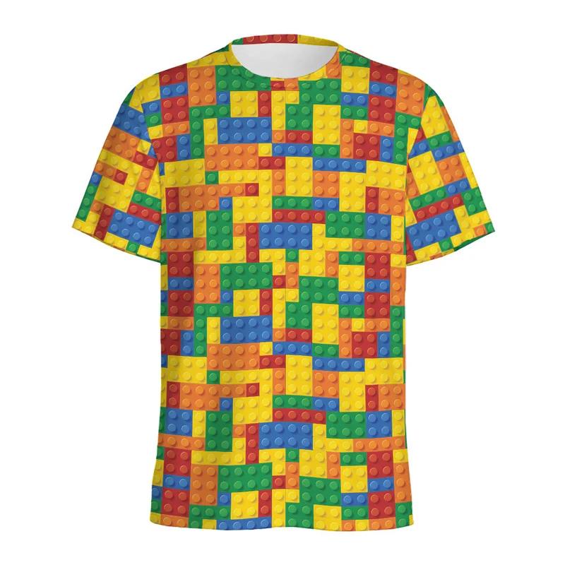 

Ретро Building Block Футболка з 3D-друком Чоловічі головоломки Відеоігри Футболка з візерунком Вільна вулиця з короткими рукавами Футболки Y2k 6XL
