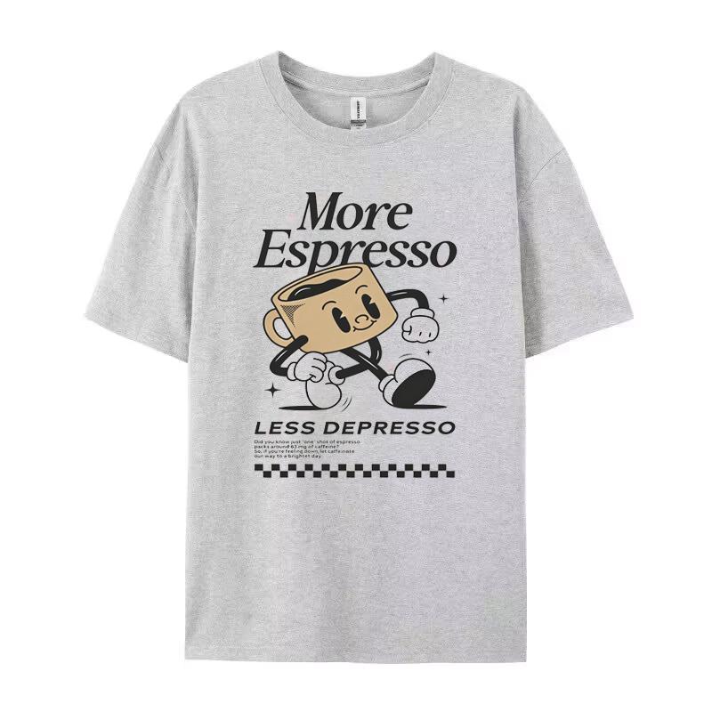 Più Espresso Meno Depresso Stampa Lettere T-shirt Manica Corta Divertente Grafica Addetto al Caffè Unisex Top Regalo Per Amanti del Caffè