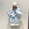 Women's big fur collar hooded cotton clothes, winter snowflake print cute wind loose short warm cotton-padded clothes
