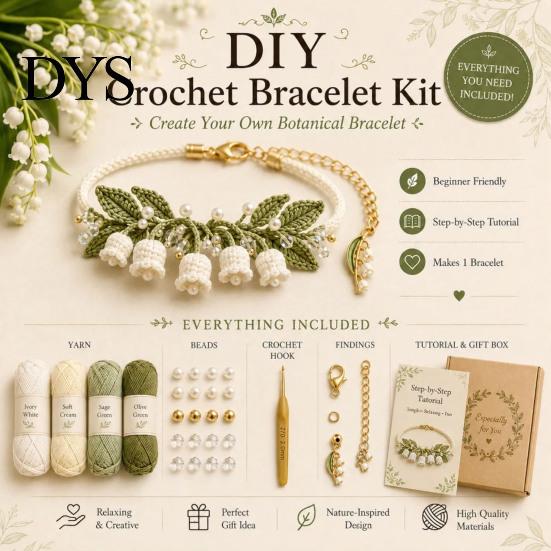 Bransoletka inspirowana naturą Rękodzieło Szydełkowanie Zestaw DIY, Zestaw do rękodzieła kwiatowego z koralikami, Styl Boho Zestaw do tworzenia kwiatów dla początkujących, Ręcznie robiony prezent Artystyczny
