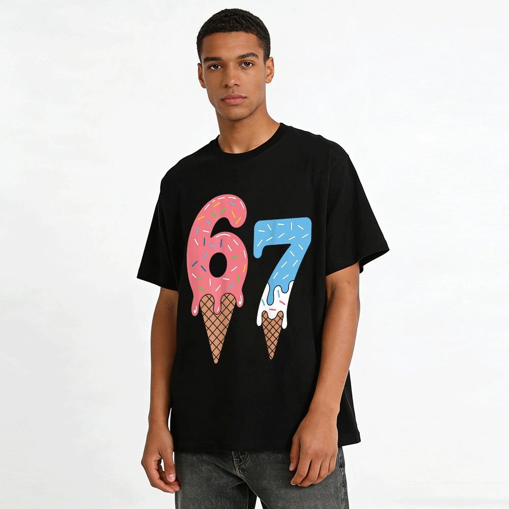 Ice Cream Cone Number 67 Print Casual Short Sleeve Top Pure cotton T-shirt