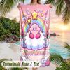 Kirby Beach Towel, Personalized Custom Text, Quick Dry Soft Large Towel For Swimming Pool Travel