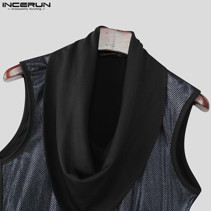 INCERUN Men Swing Collar Sleeveless Glitter Patchwork Casual Party Tank Tops