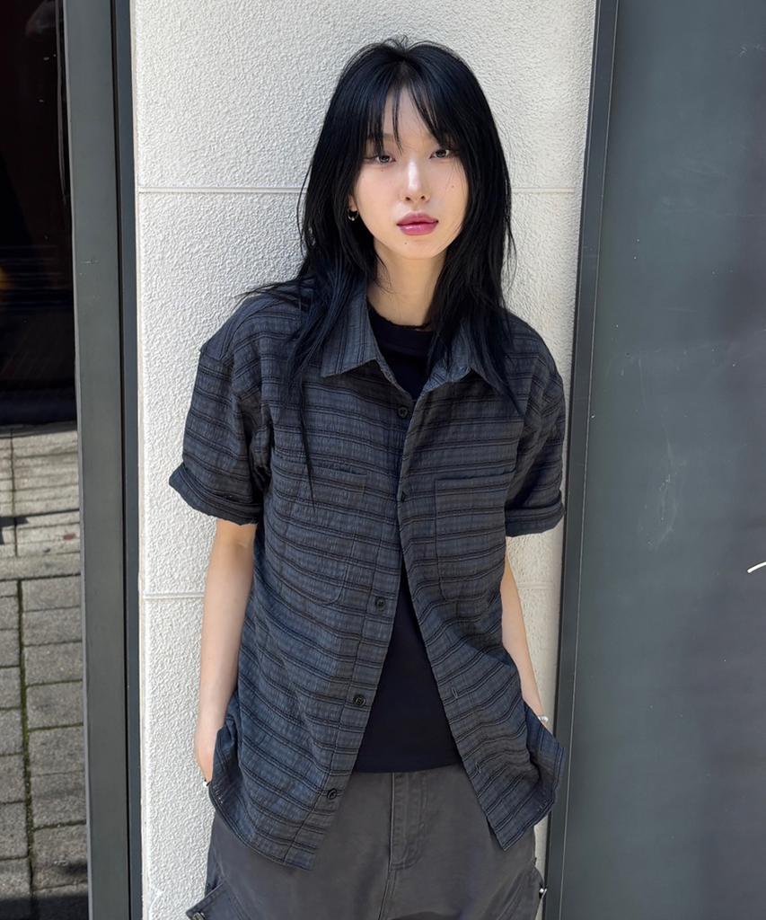 ECORR Crinkle Crop Short Sleeve Shirt_Charcoal