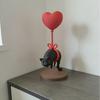 Cute Cat with Red Heart Balloon Figurine 3D Printed Romantic Love Heart Kitten Statue for Desk Shelf Decor Gifts for Cat Lovers