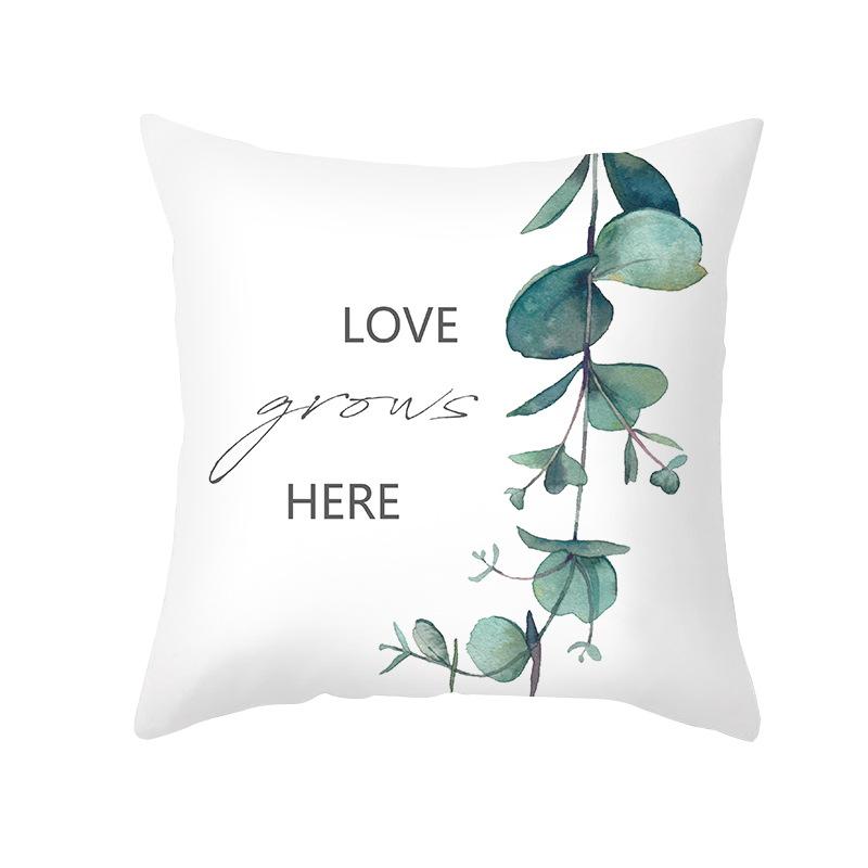 Summer Small Fresh Green Plant Print Pillowcase Peach Skin Green Leaf Home Sofa Pillowcase Bedroom Cushion