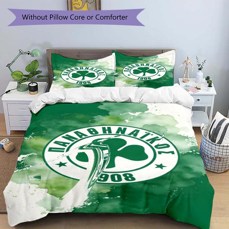 3pcs Duvet Cover Set (1*Duvet Cover + 2*Pillowcase, Without Core), Panathinaikos FC Print Bedding Set, Bedroom Decor, All‑Season, Gift