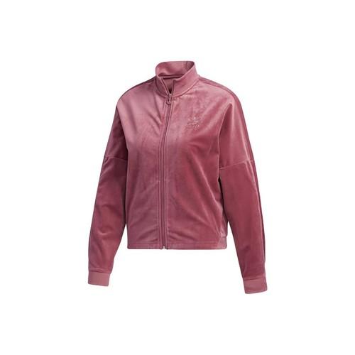 adidas Originals embroidered casual sports velvet jacket for women, rose red S