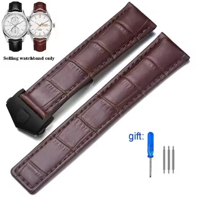 20mm 22mm 24mm Genuine Leather Watchbands for Tag Heuer Series Elastic Waterproof Cowhide Strap Folding Buckle