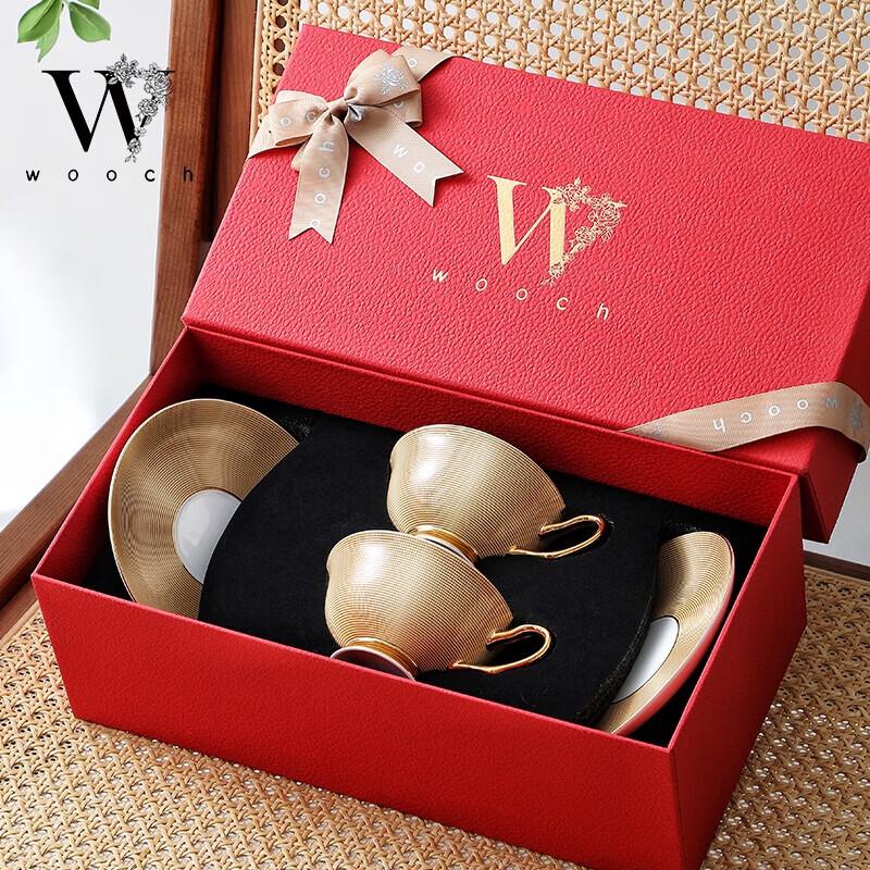 WOOCH Golden Years Gilded Ceramic Couple Cup and Saucer Gift Set