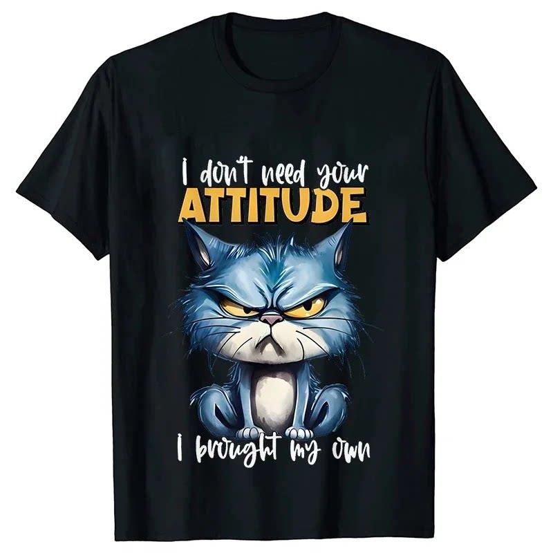 Funny Sarcastic Cat Tshirt Unisexs Vintage Aesthetic Streetwear Cute Humorous Animal Graphic Short Sleeve Casual Top
