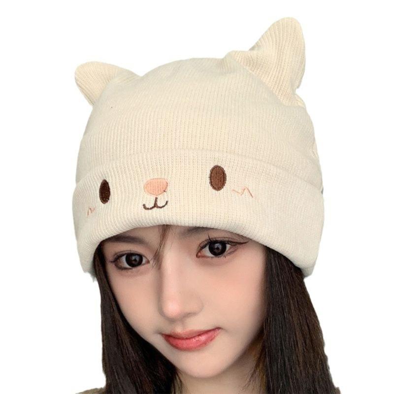 Winter Cute Cat Ear Knitted Hat Warm Beanie Winter Pullover Cap for Womens Girls