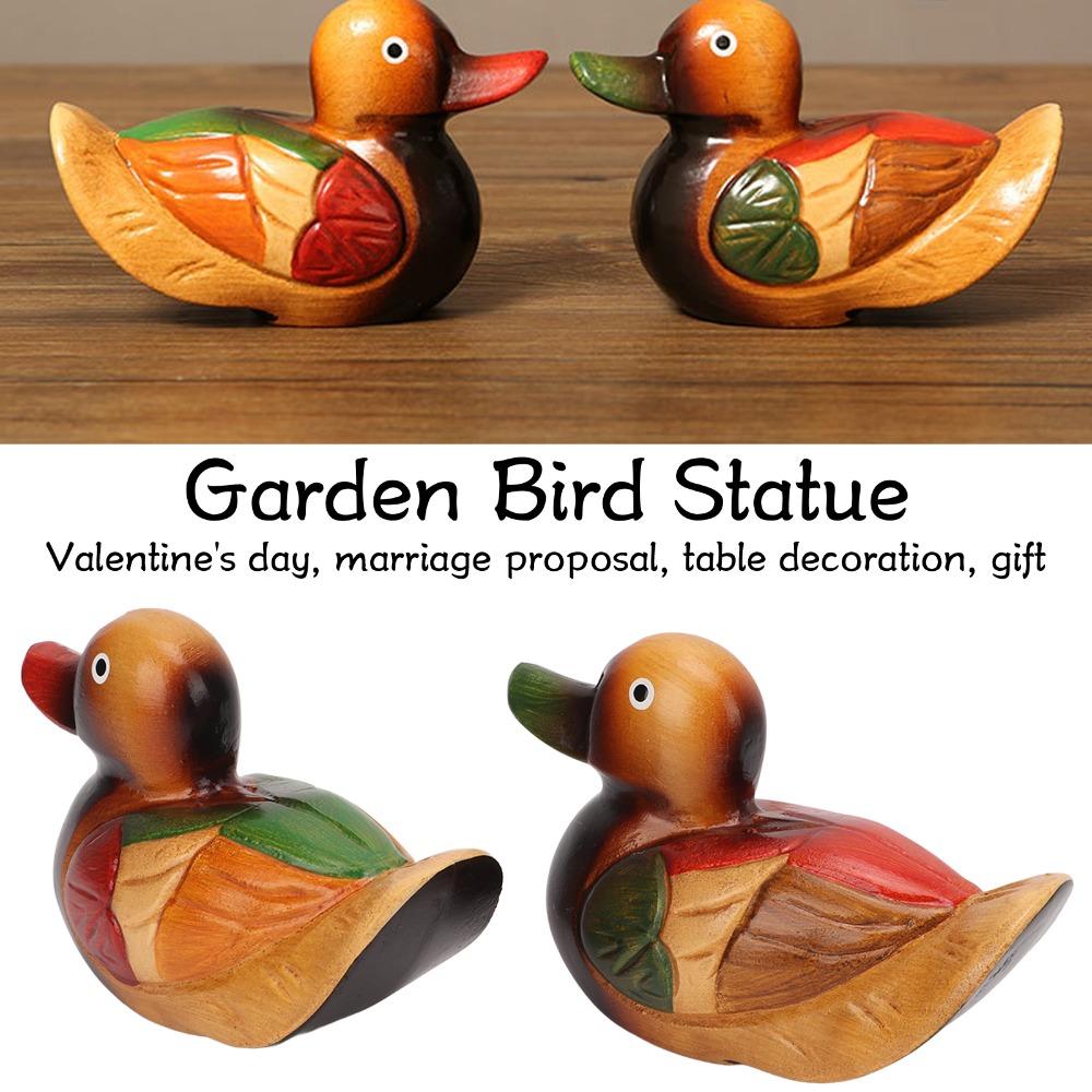 2pcs Color Lasting Wooden Duck Statues Hand Carved Hand Painted Duck Figurine Home Decor