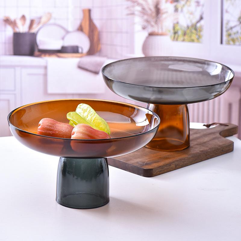 Modern Color Blocking Art Glass Tray, Fruit Tray, High Leg Striped Storage Tray, Glass Container, Living Room Decoration