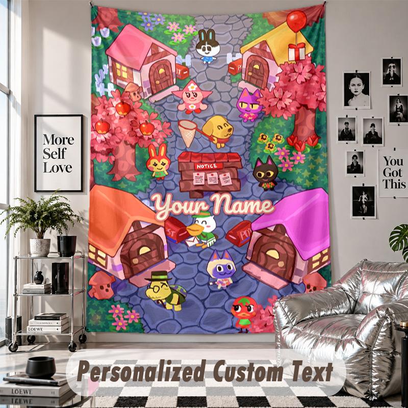 Custom Tapestry Wall Hanging, Animal Crossing Personalized Name Text Home Wall Decor