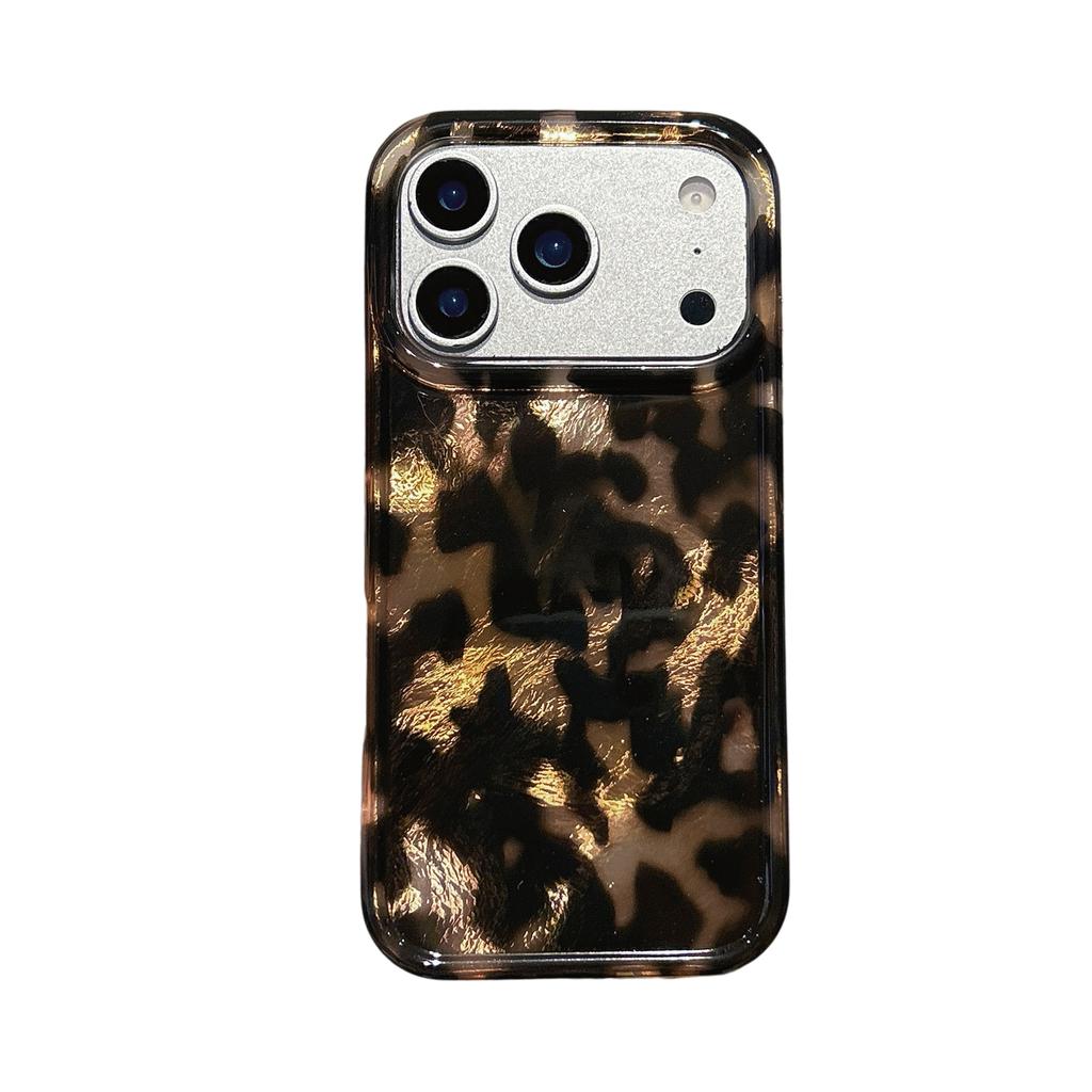 Retro black brown tortoiseshell tinfoil pattern for iPhone16Promax Apple 17 mobile phone case 14/15 all-inclusive IMD